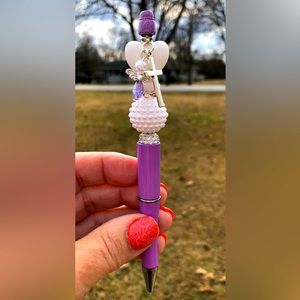 Gorgeous Handmade Lavender Beaded Pen with Charms